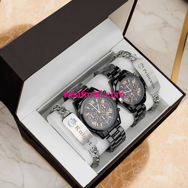Fashion Black Men’s Quartz Watch High Quality Gift Set with Bracelet – Business Casual Couple Wrist Watch (Excluding Box) -Men Watches