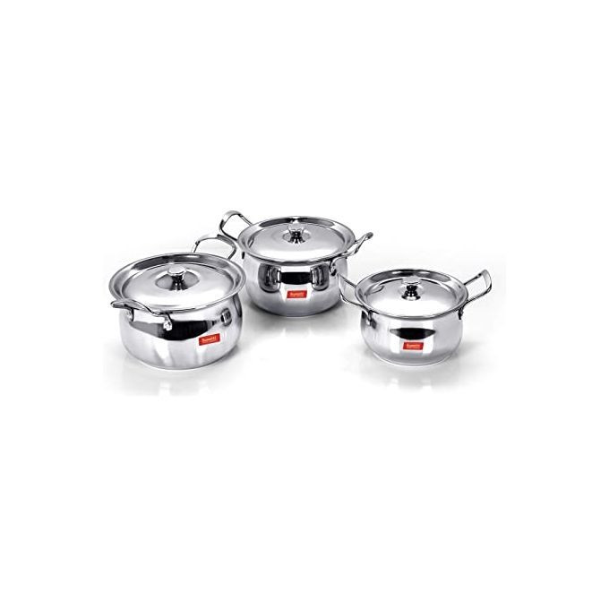 Generic 3 Piece Heavy Stainless Steel Saucepans Cookware - color and designs may vary