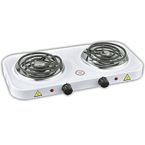 Hot Plate Double Burner Electric Coil HotPlate - White/Black