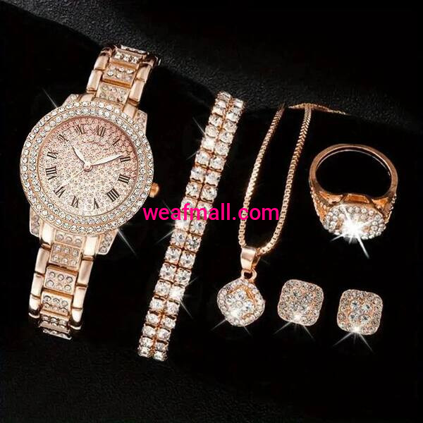 Watches for Women Luxury Bracelet Necklace Earring Ring Ladies Wrist Watch Gift Set Wholesale - (Excluding box)